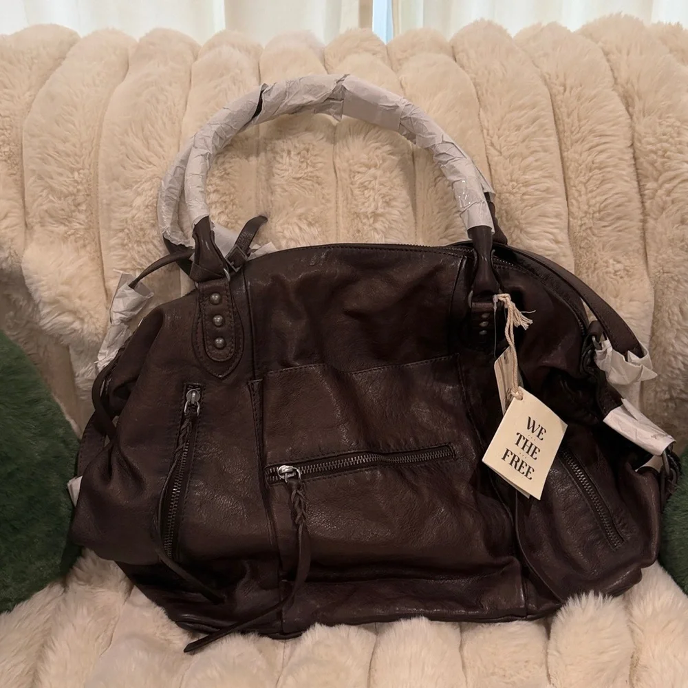 Free People Dark Brown Leather Tote Bag